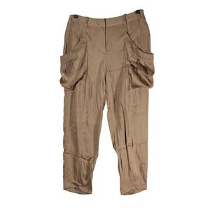 BCBGMAXAZRIA Light Java Satin Cargo Pants Size 0 oversized pockets festival y2k